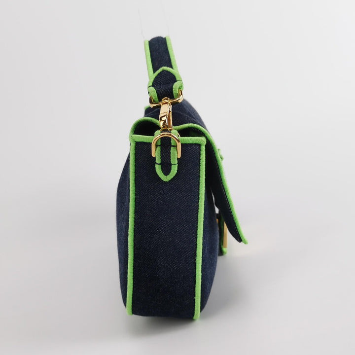 Fendi Baguette NM Bag Denim with Green Detail