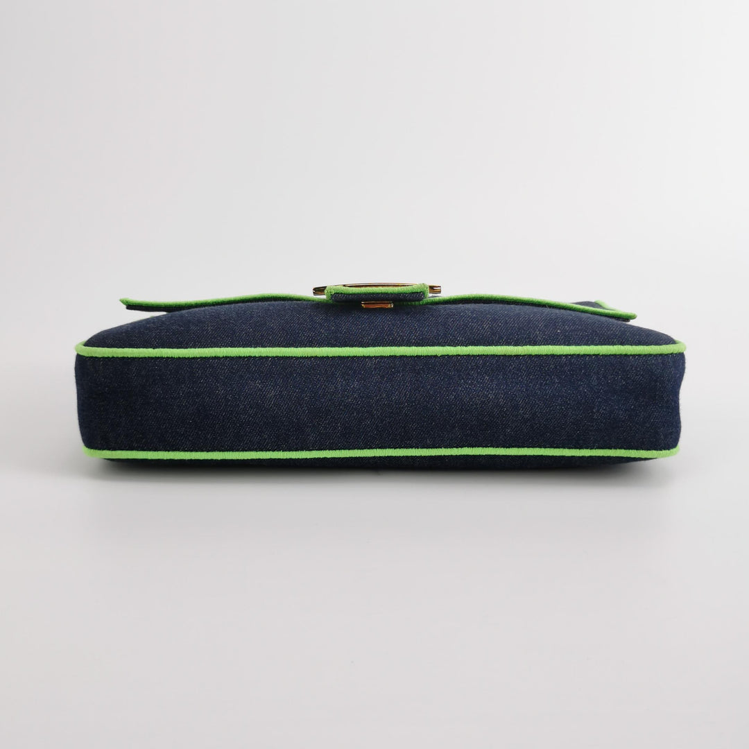Fendi Baguette NM Bag Denim with Green Detail