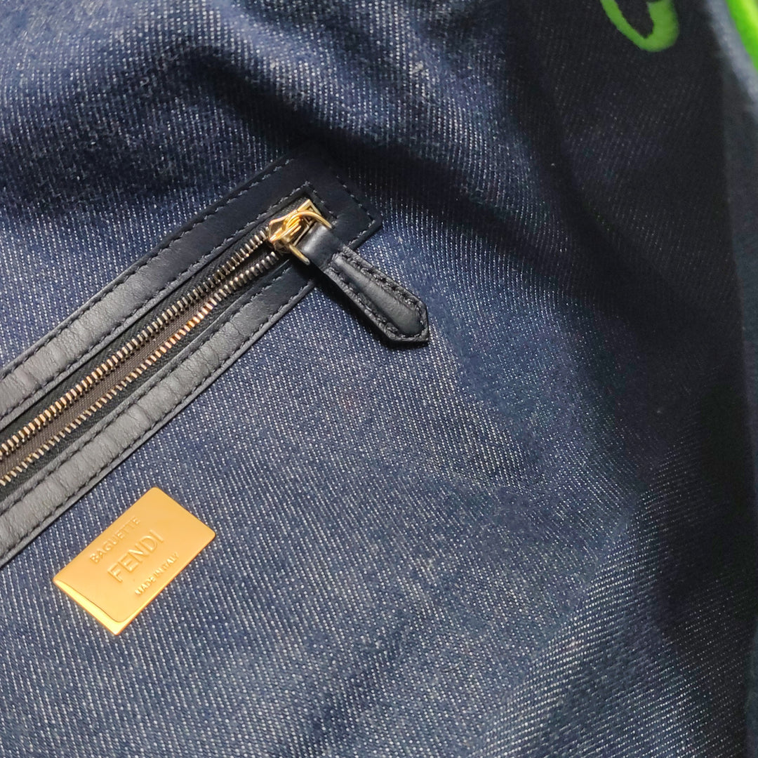 Fendi Baguette NM Bag Denim with Green Detail