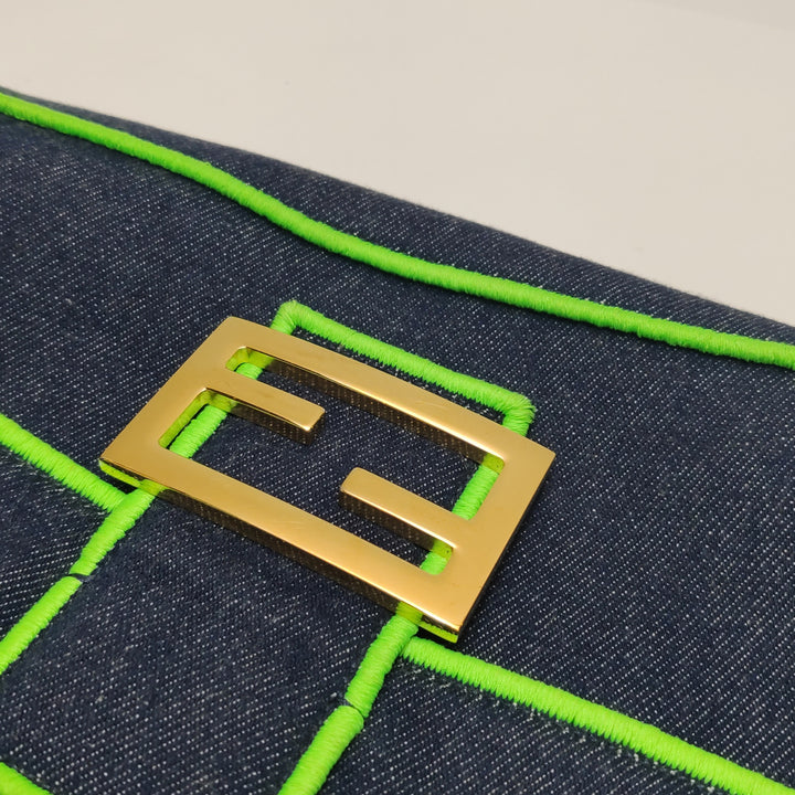 Fendi Baguette NM Bag Denim with Green Detail