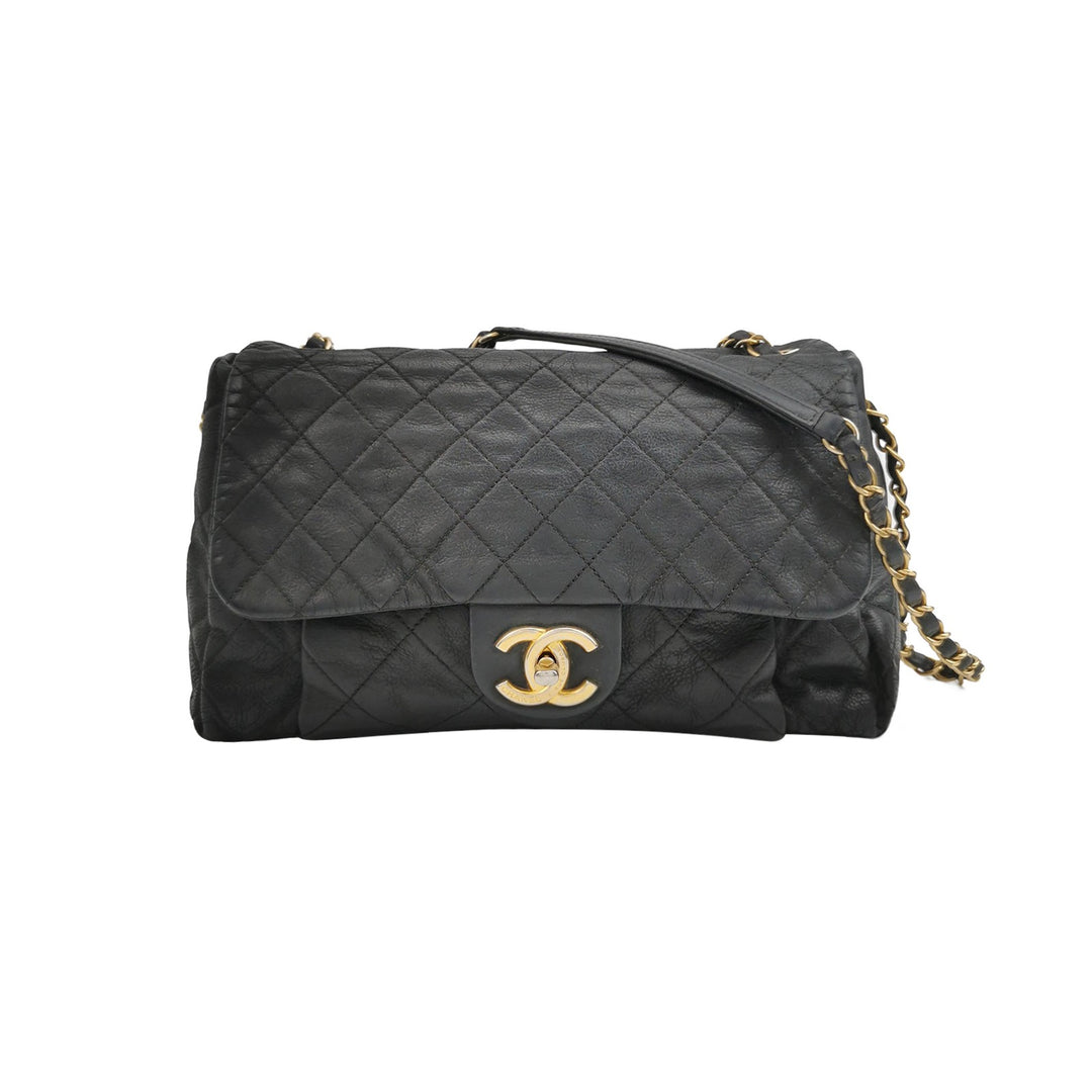 Chanel Chic Quilt Accordion Flap Bag In Black Leather