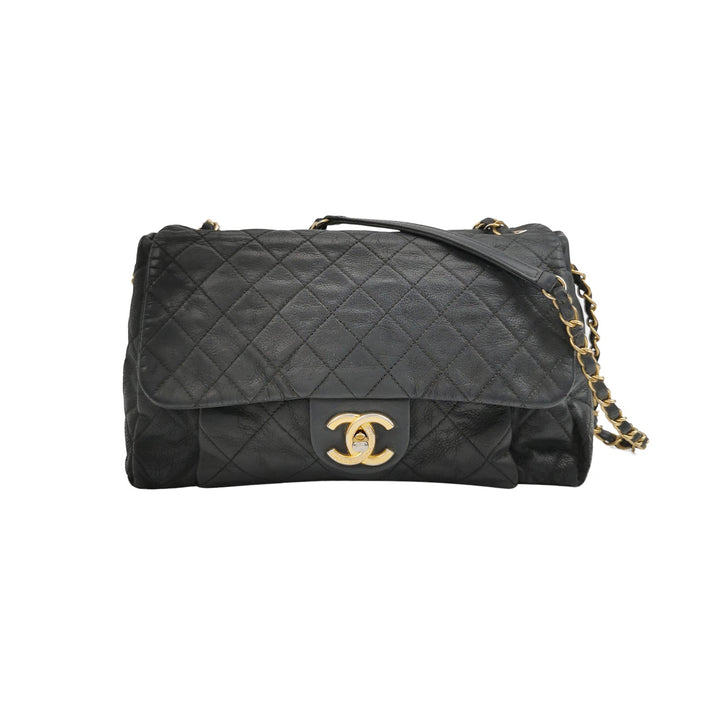 Chanel Chic Quilt Accordion Flap Bag In Black Leather