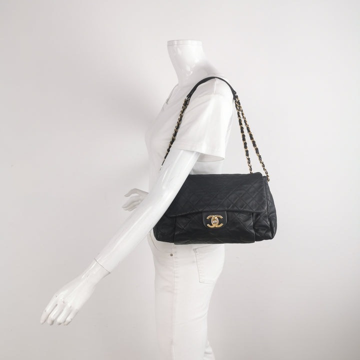 Chanel Chic Quilt Accordion Flap Bag In Black Leather