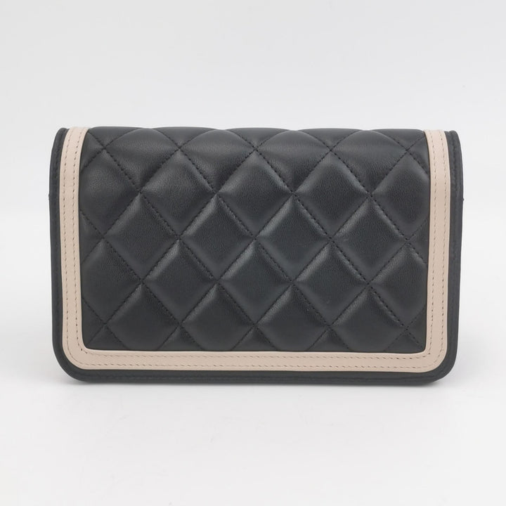 Chanel Wallet On Chain in Black Quilted Lambskin with Pink Trim