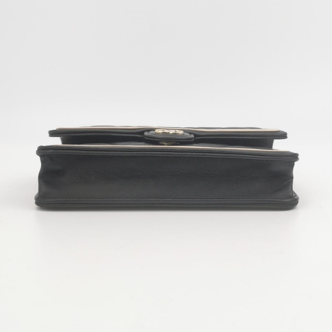 Chanel Wallet On Chain in Black Quilted Lambskin with Pink Trim