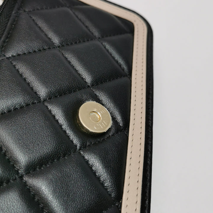 Chanel Wallet On Chain in Black Quilted Lambskin with Pink Trim
