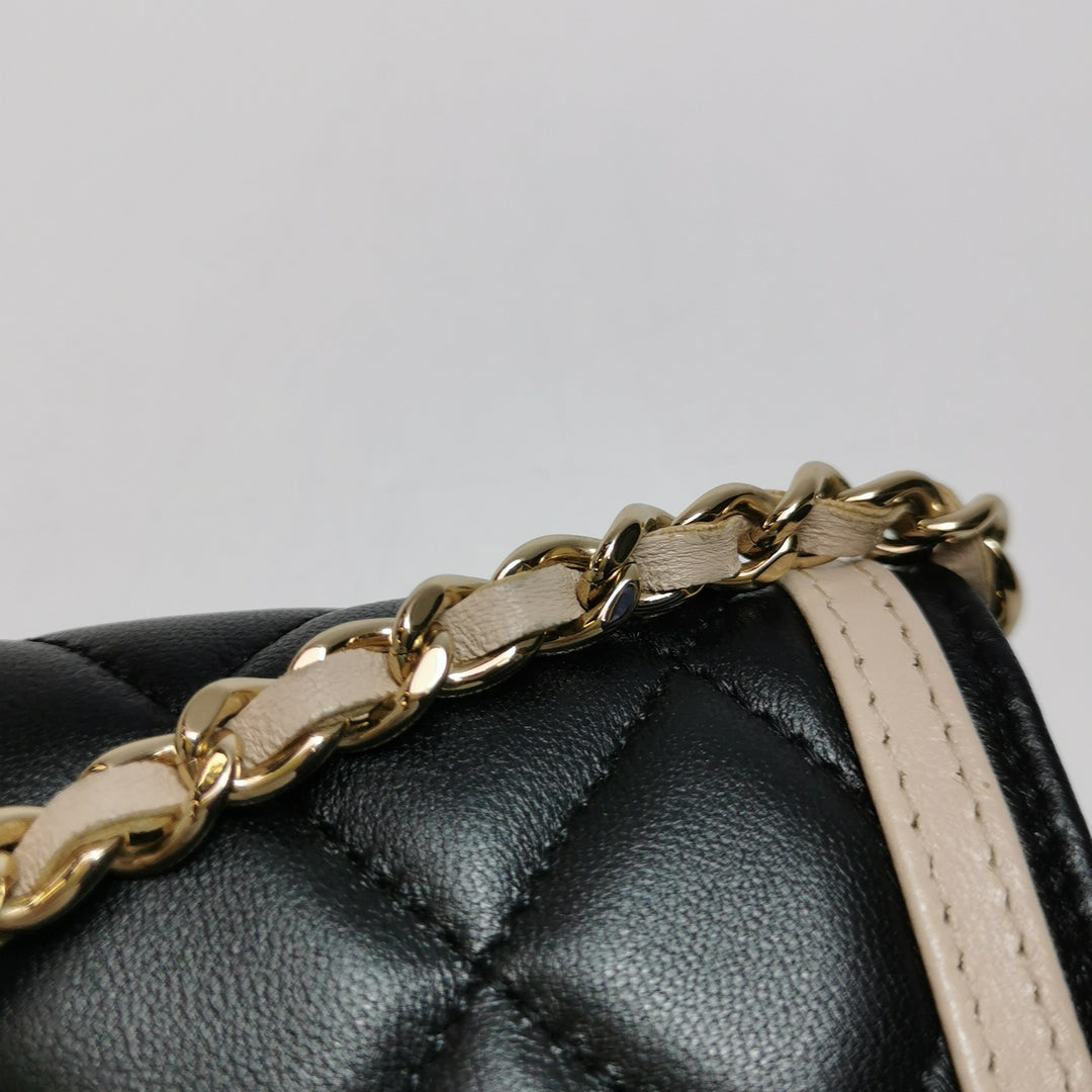 Chanel Wallet On Chain in Black Quilted Lambskin with Pink Trim
