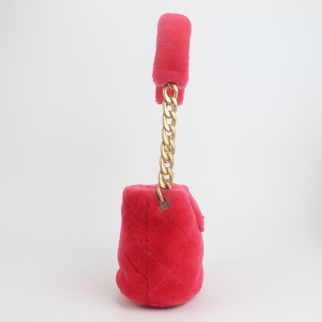 Chanel 2020 Shearling Quilted Bucket Bag In Pink
