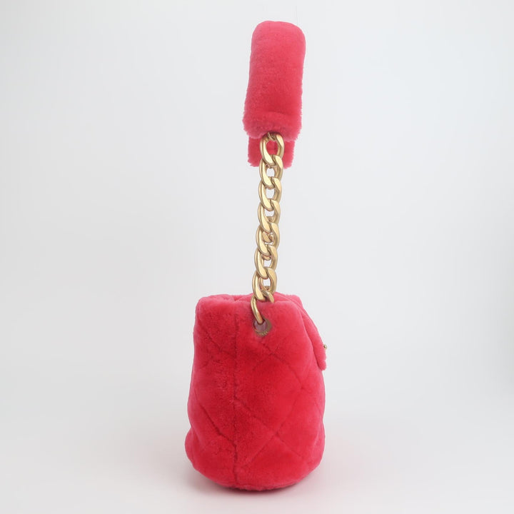 Chanel 2020 Shearling Quilted Bucket Bag In Pink