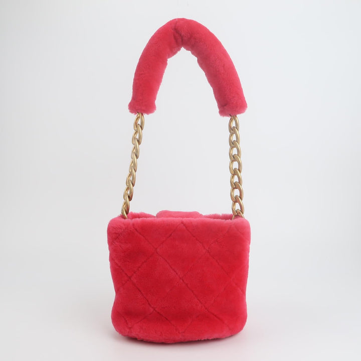 Chanel 2020 Shearling Quilted Bucket Bag In Pink