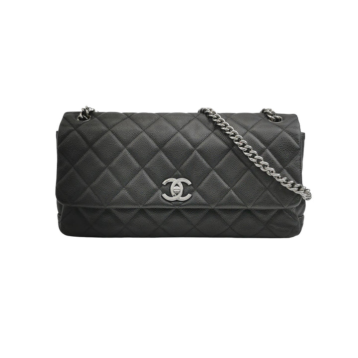Chanel 2012 Lady Pearly Flap Bag In Black Leather