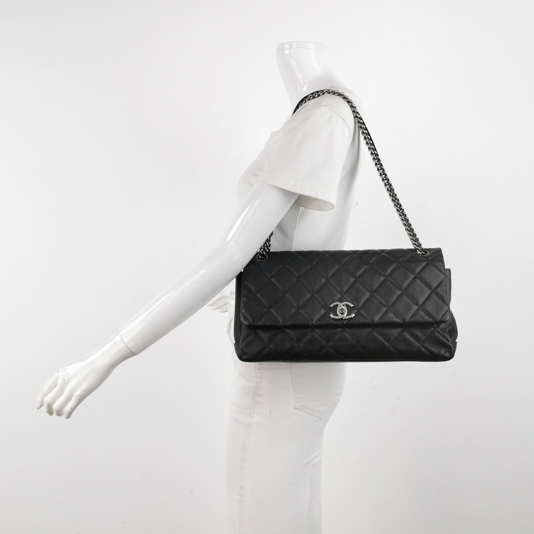 Chanel 2012 Lady Pearly Flap Bag In Black Leather