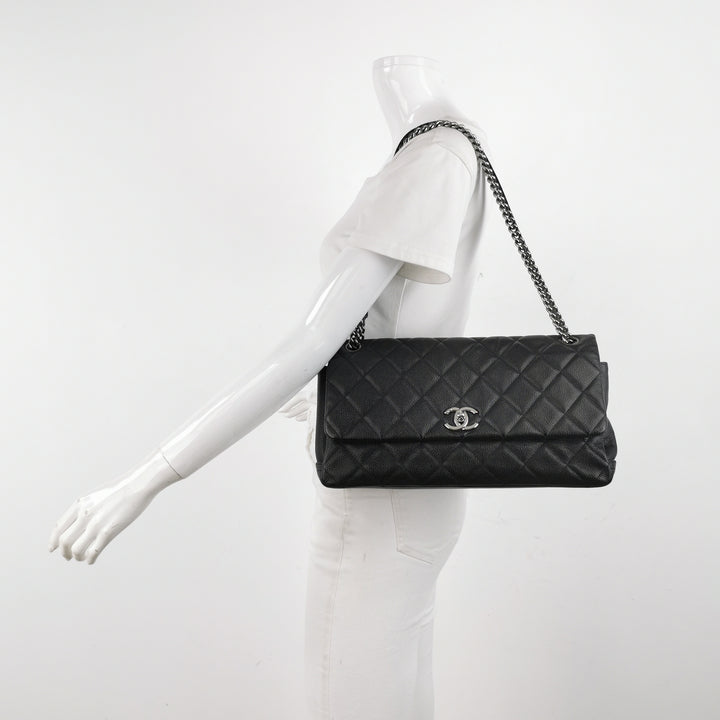 Chanel 2012 Lady Pearly Flap Bag In Black Leather