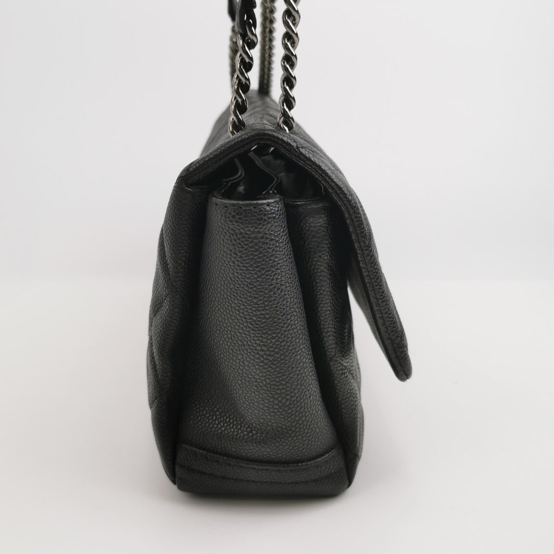Chanel 2012 Lady Pearly Flap Bag In Black Leather
