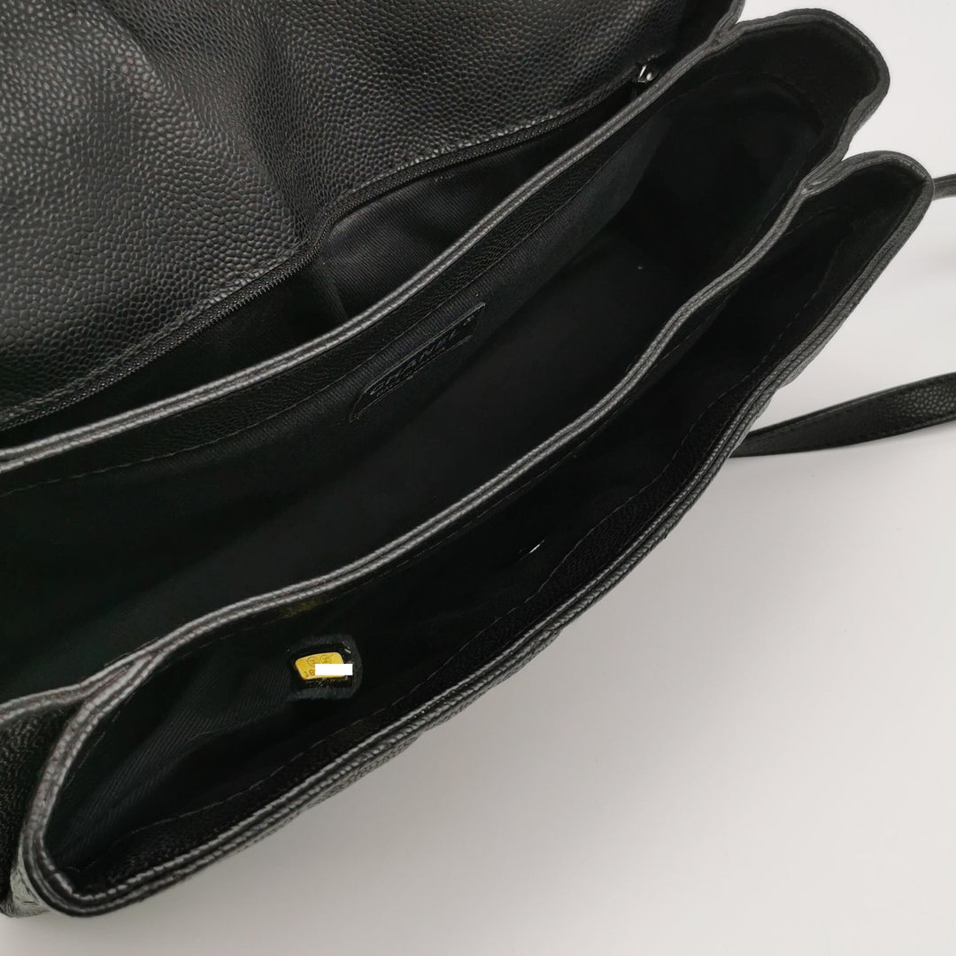 Chanel 2012 Lady Pearly Flap Bag In Black Leather