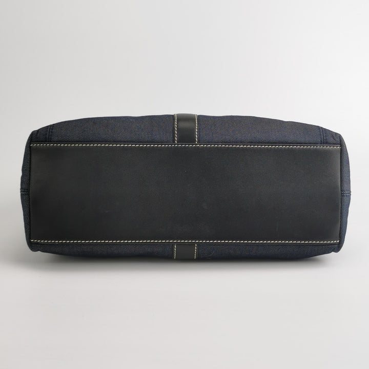 Chanel Vintage Large Tote Bag Blue Denim and Black Leather