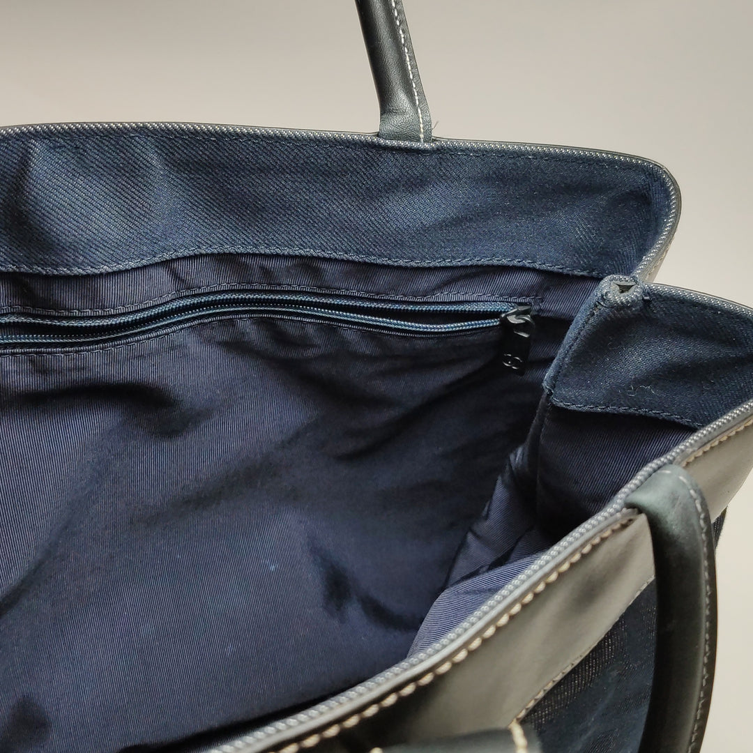 Chanel Vintage Large Tote Bag Blue Denim and Black Leather