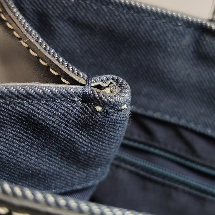 Chanel Vintage Large Tote Bag Blue Denim and Black Leather