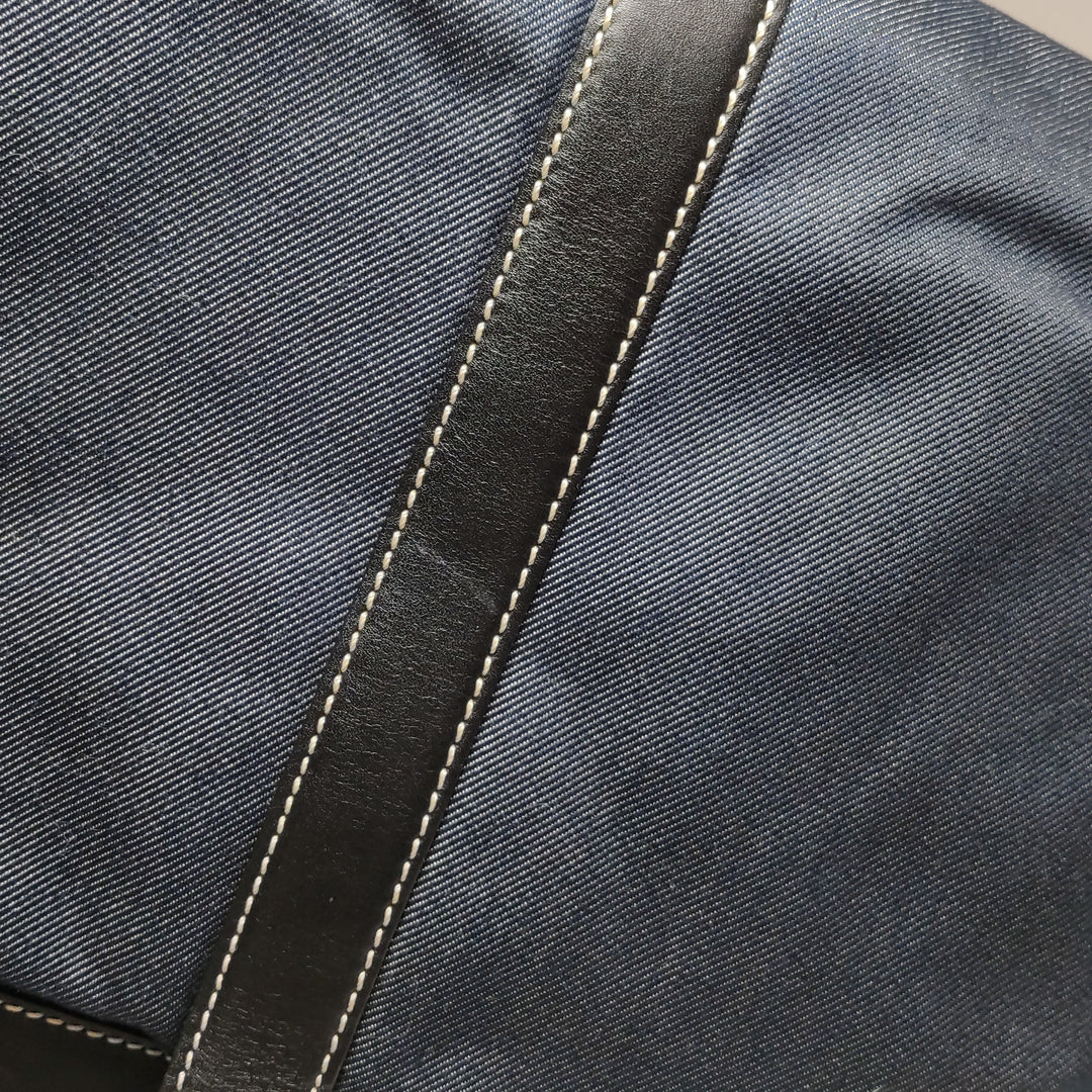 Chanel Vintage Large Tote Bag Blue Denim and Black Leather