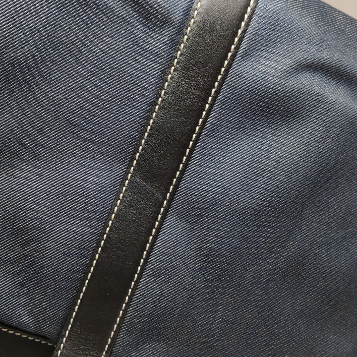 Chanel Vintage Large Tote Bag Blue Denim and Black Leather