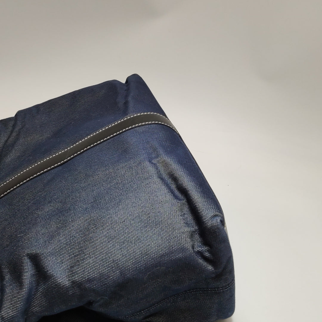 Chanel Vintage Large Tote Bag Blue Denim and Black Leather