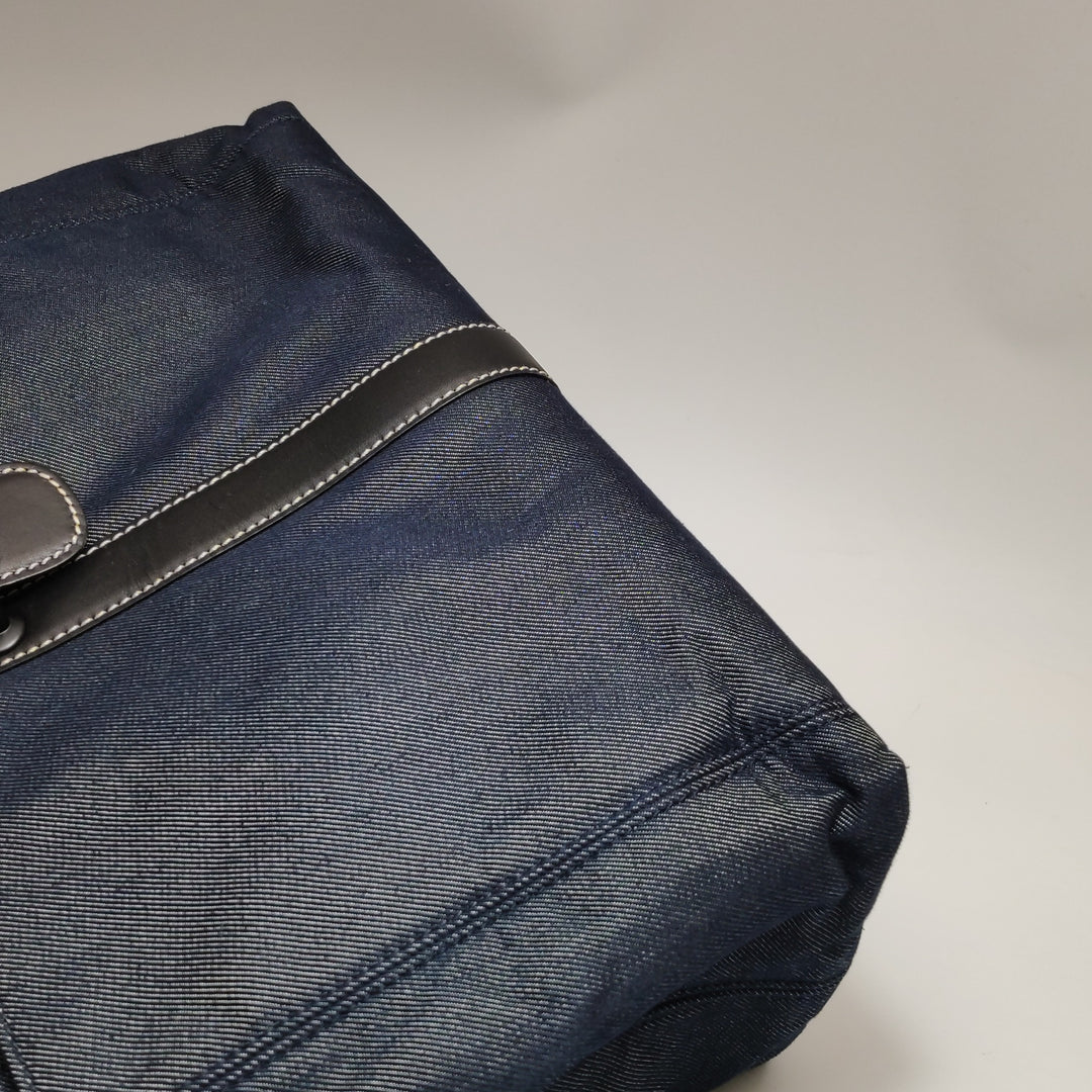 Chanel Vintage Large Tote Bag Blue Denim and Black Leather