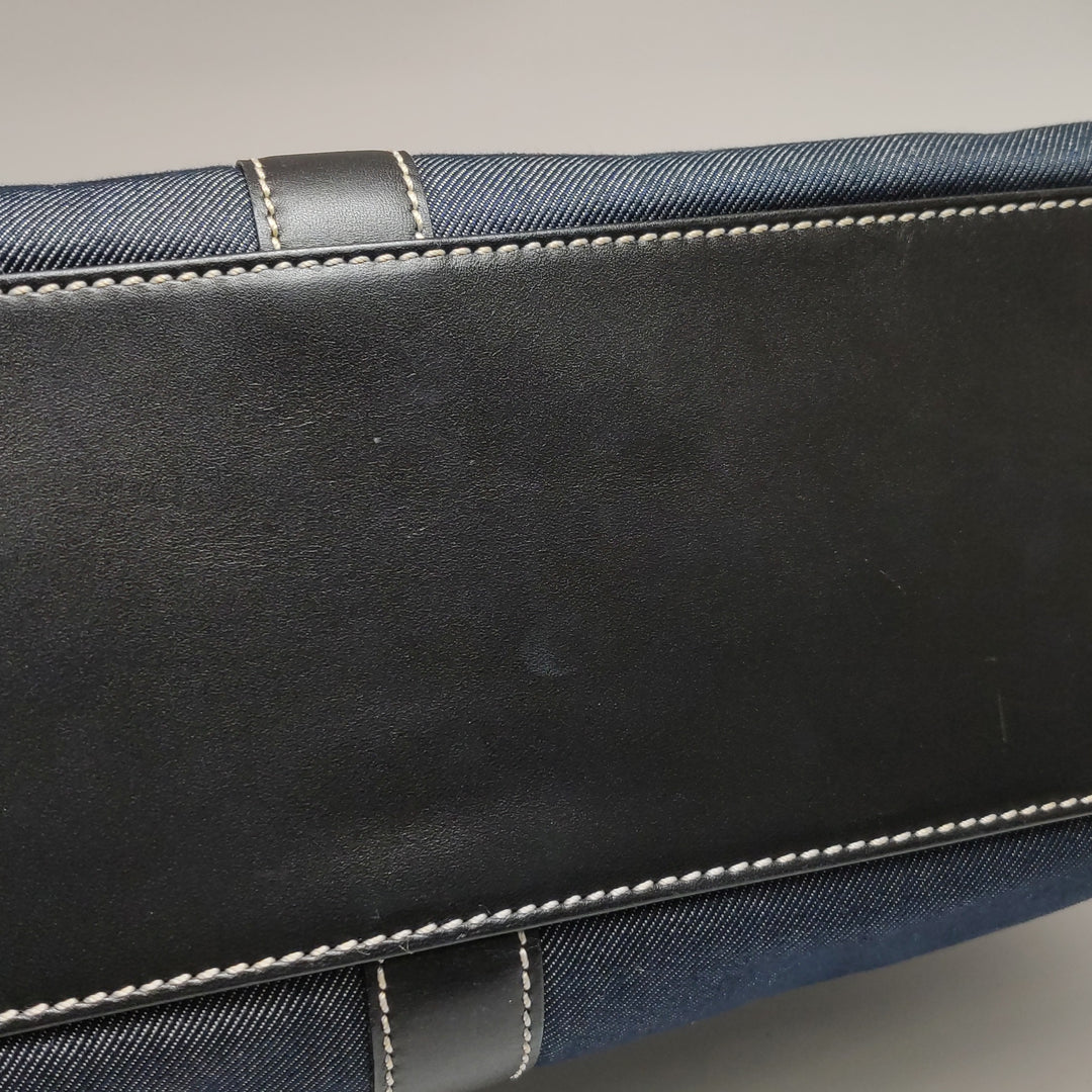 Chanel Vintage Large Tote Bag Blue Denim and Black Leather