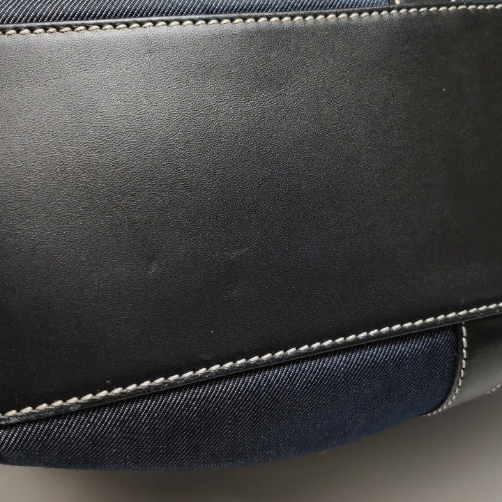 Chanel Vintage Large Tote Bag Blue Denim and Black Leather