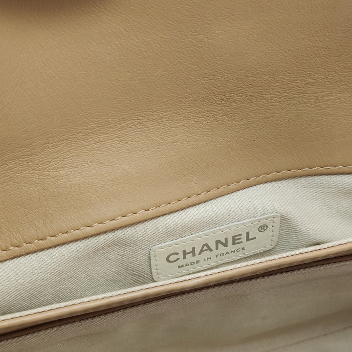 Chanel Vintage Chocolate Bar Mademoiselle Pochette Medium Beige Calfskin Leather
