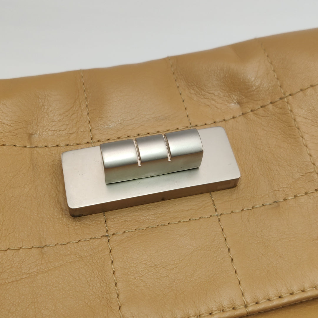 Chanel Vintage Chocolate Bar Mademoiselle Pochette Medium Beige Calfskin Leather