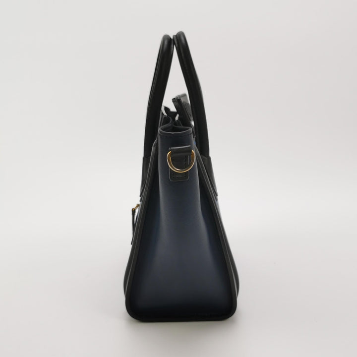 Celine Bicolour Leather Nano Luggage Tote Bag Black Blue