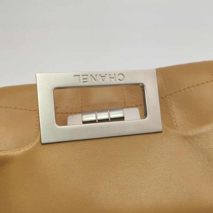 Chanel Vintage Chocolate Bar Mademoiselle Pochette Medium Beige Calfskin Leather