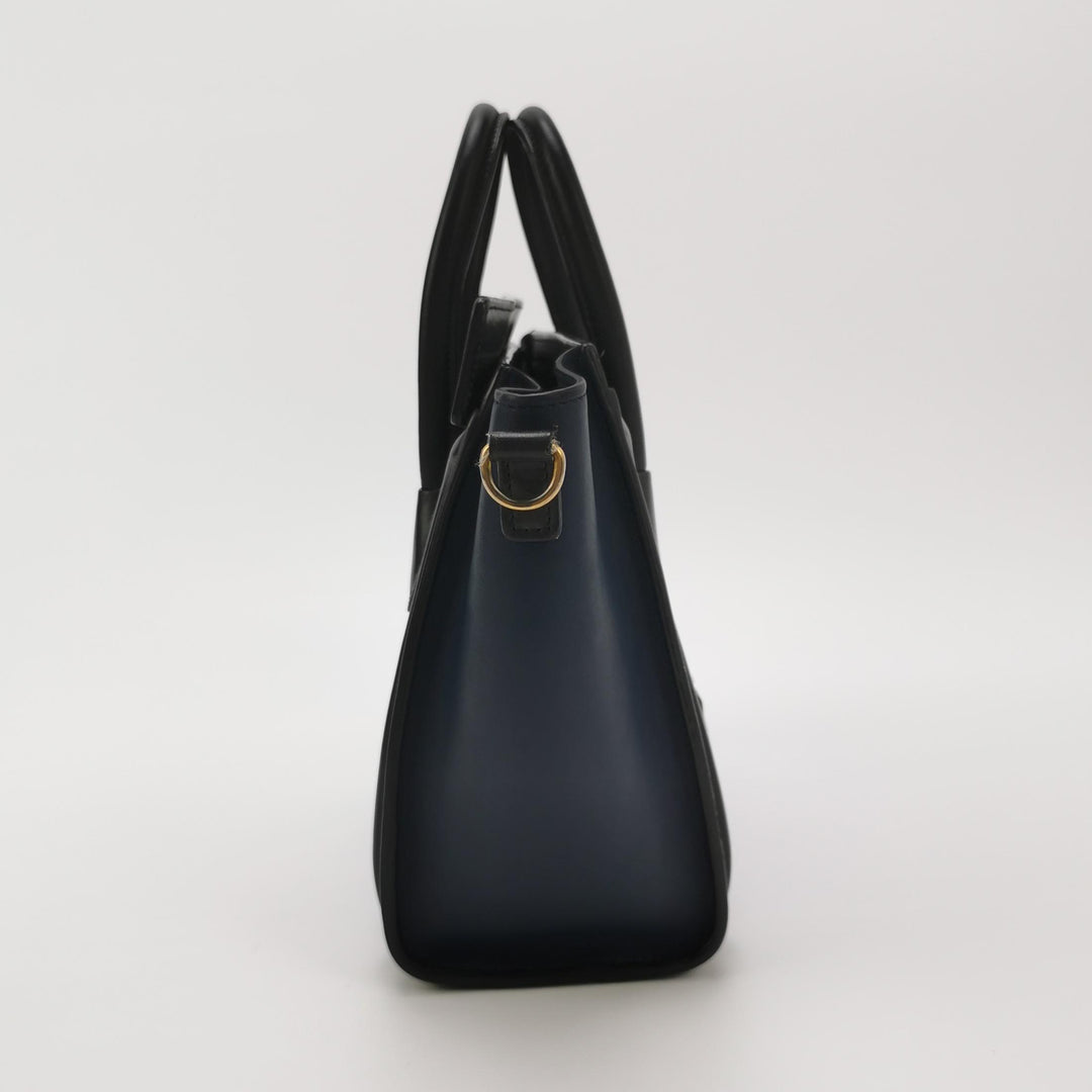 Celine Bicolour Leather Nano Luggage Tote Bag Black Blue