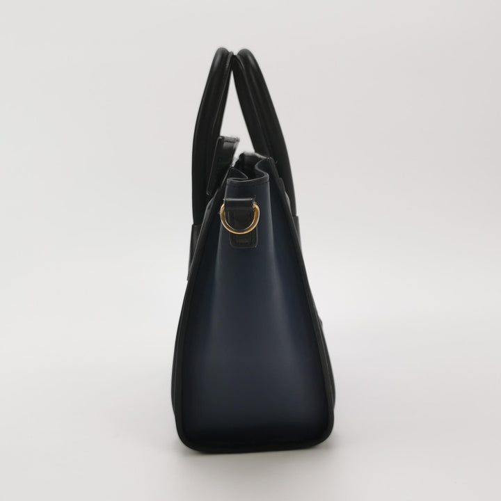 Celine Bicolour Leather Nano Luggage Tote Bag Black Blue