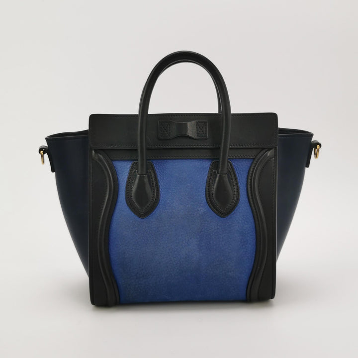 Celine Bicolour Leather Nano Luggage Tote Bag Black Blue