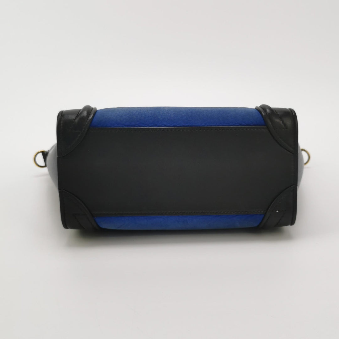 Celine Bicolour Leather Nano Luggage Tote Bag Black Blue