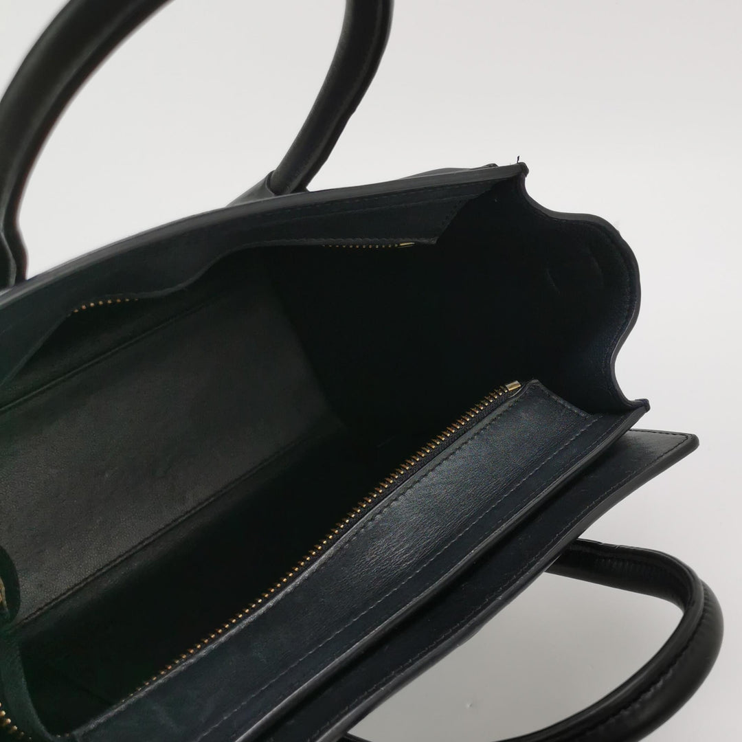 Celine Bicolour Leather Nano Luggage Tote Bag Black Blue