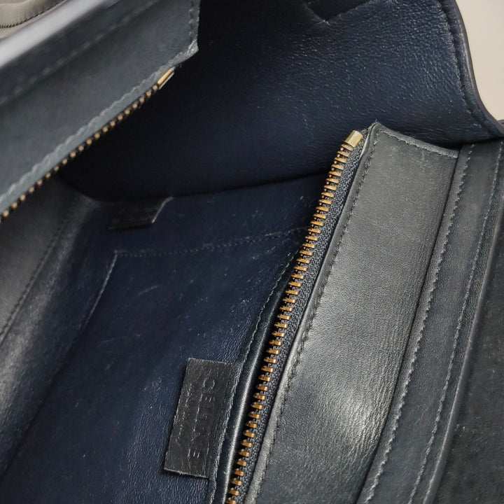 Celine Bicolour Leather Nano Luggage Tote Bag Black Blue