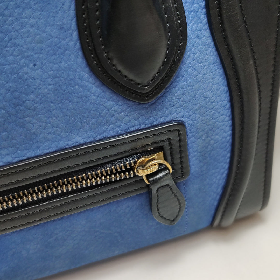 Celine Bicolour Leather Nano Luggage Tote Bag Black Blue