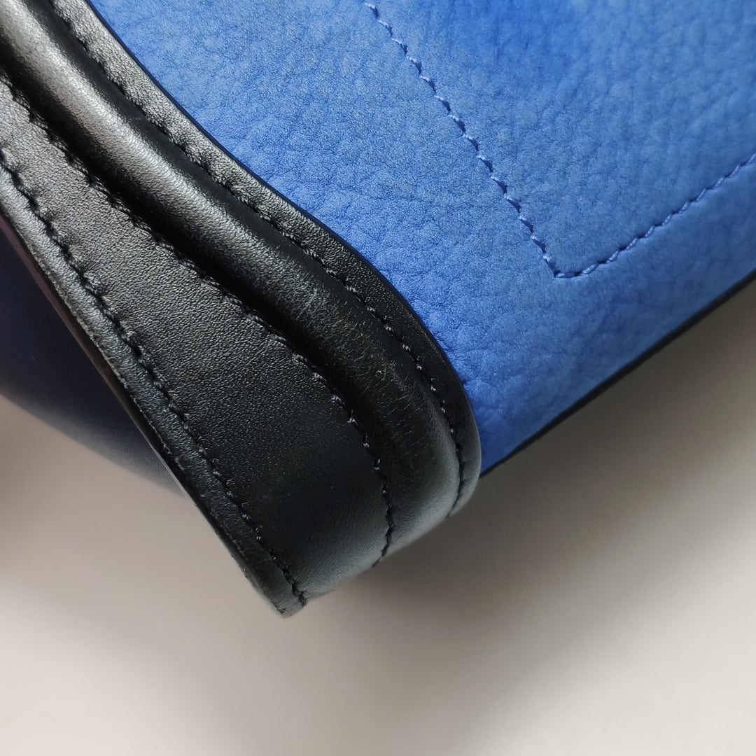 Celine Bicolour Leather Nano Luggage Tote Bag Black Blue