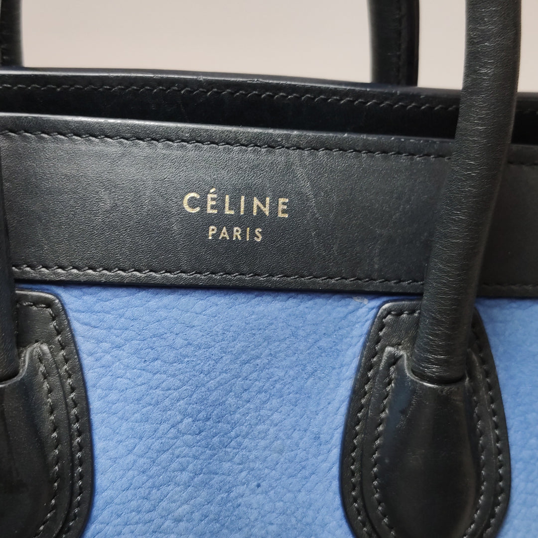 Celine Bicolour Leather Nano Luggage Tote Bag Black Blue