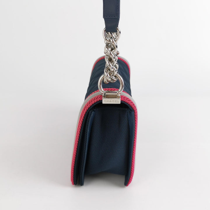 Chanel Medium Quilted Canvas Fluo Boy Flap Bag Dark Navy Fuchsia