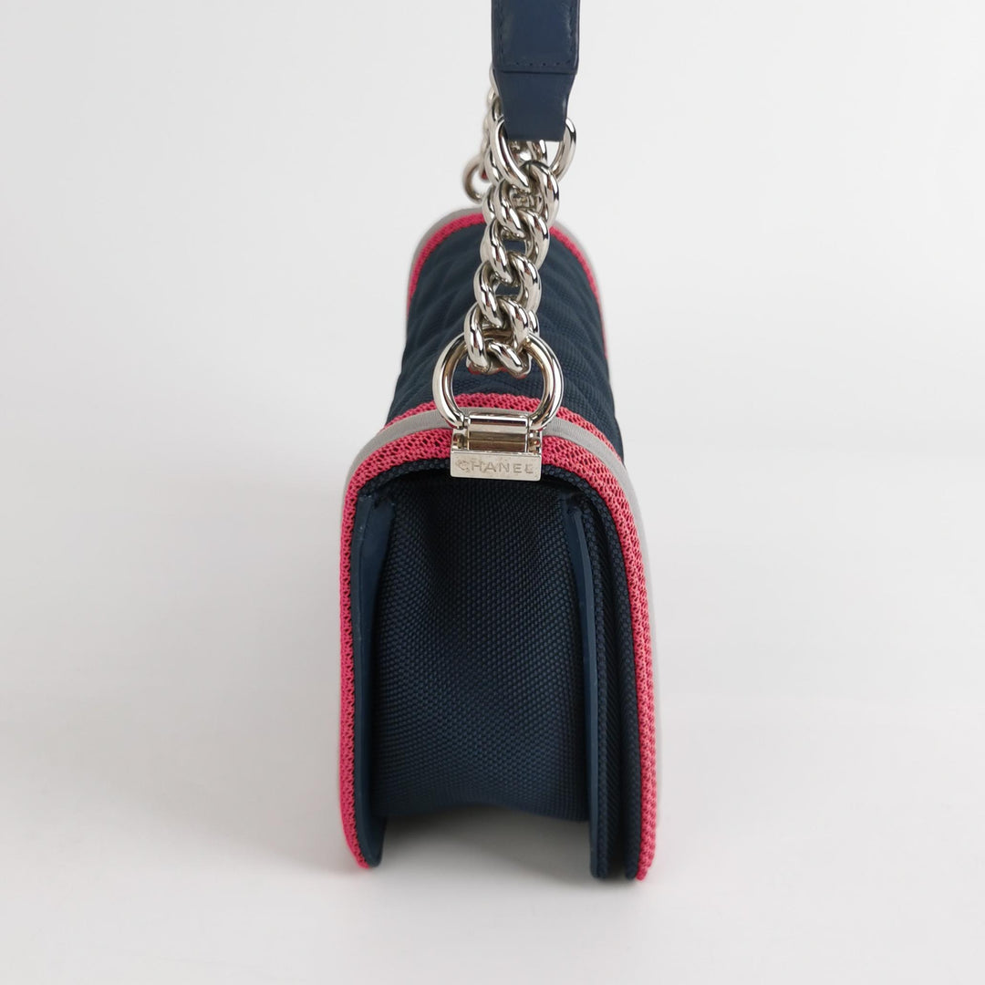 Chanel Medium Quilted Canvas Fluo Boy Flap Bag Dark Navy Fuchsia