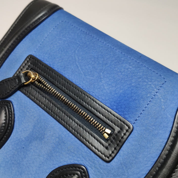 Celine Bicolour Leather Nano Luggage Tote Bag Black Blue