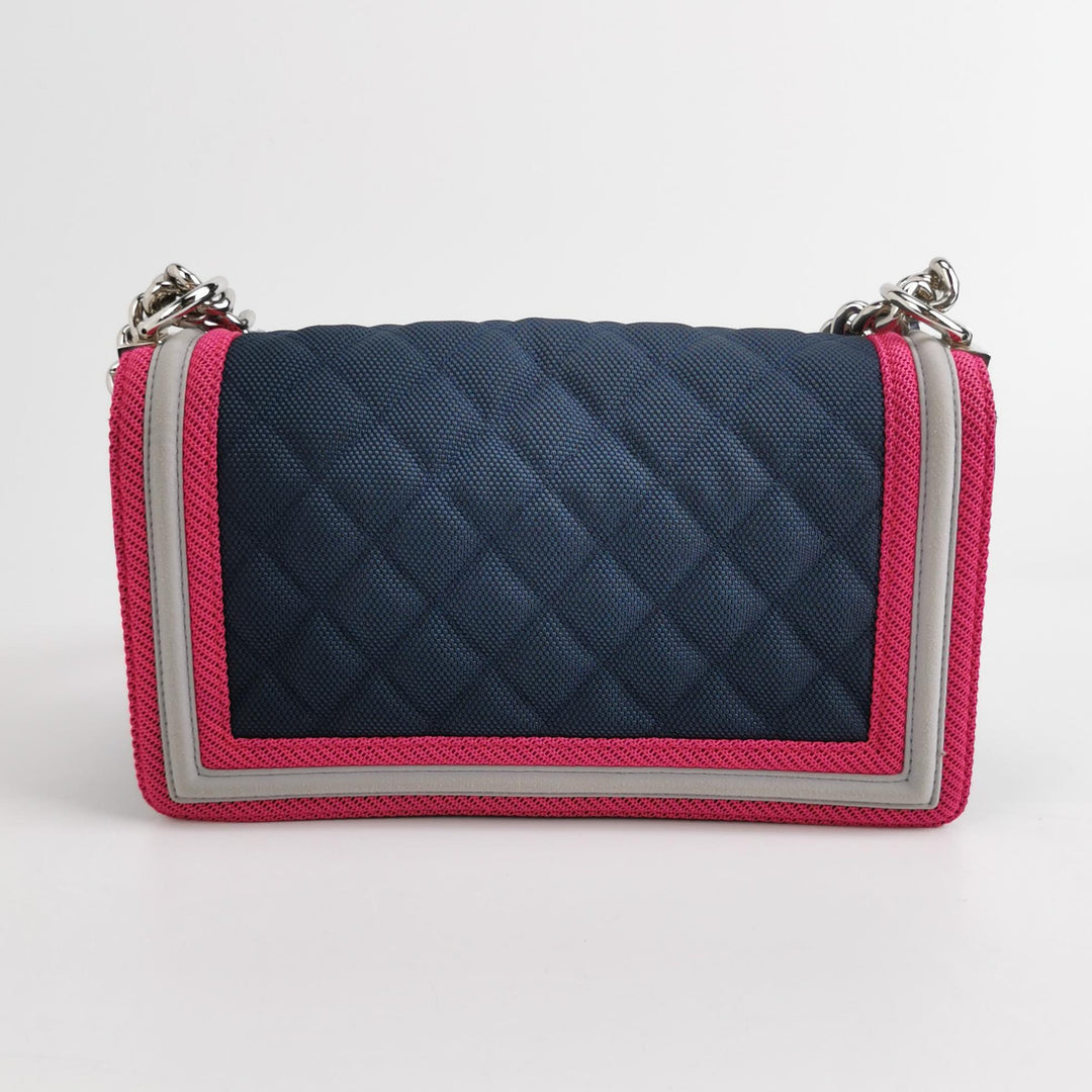 Chanel Medium Quilted Canvas Fluo Boy Flap Bag Dark Navy Fuchsia