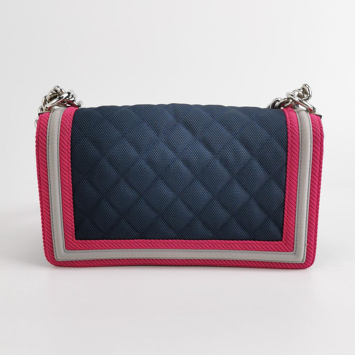Chanel Medium Quilted Canvas Fluo Boy Flap Bag Dark Navy Fuchsia