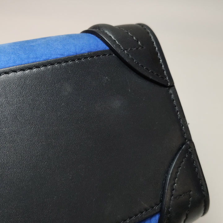 Celine Bicolour Leather Nano Luggage Tote Bag Black Blue