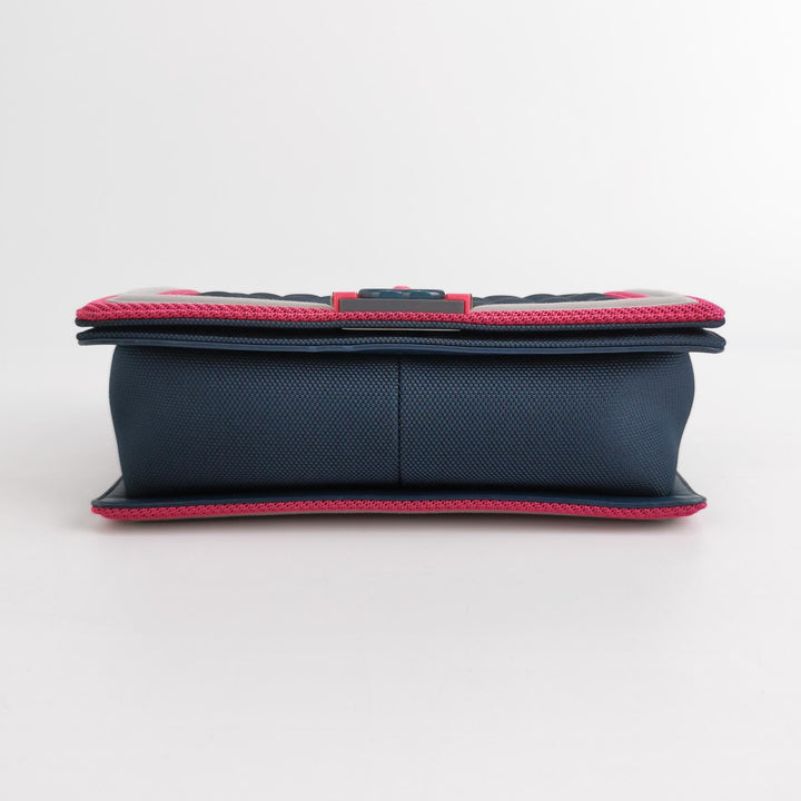 Chanel Medium Quilted Canvas Fluo Boy Flap Bag Dark Navy Fuchsia