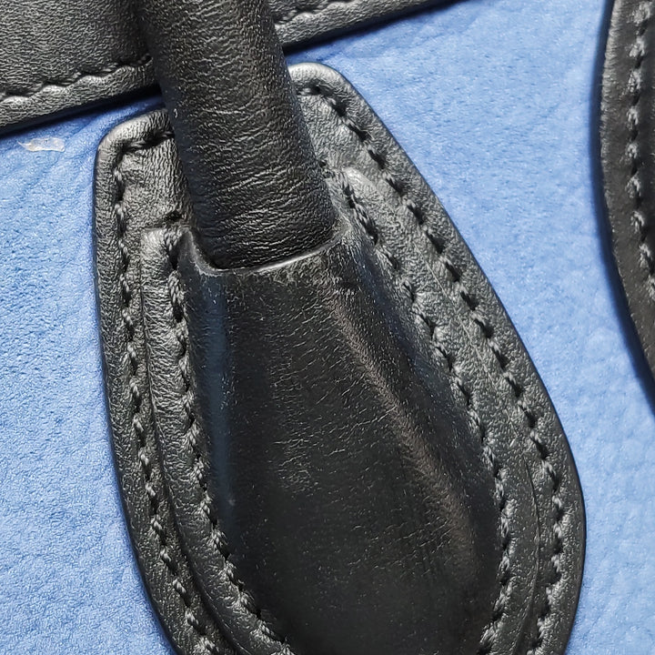 Celine Bicolour Leather Nano Luggage Tote Bag Black Blue