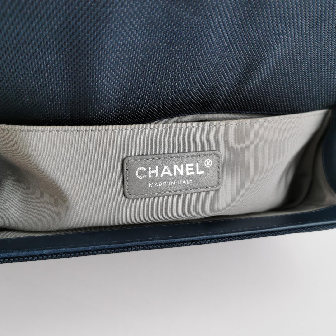Chanel Medium Quilted Canvas Fluo Boy Flap Bag Dark Navy Fuchsia
